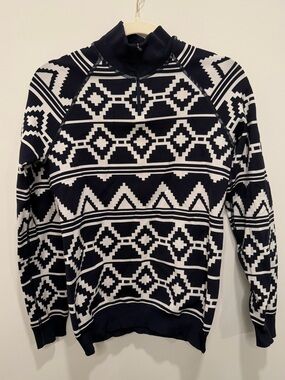 Sweaty Betty Betty Ski Half Zip Geometric Base Layer Top Navy White XL SB6850